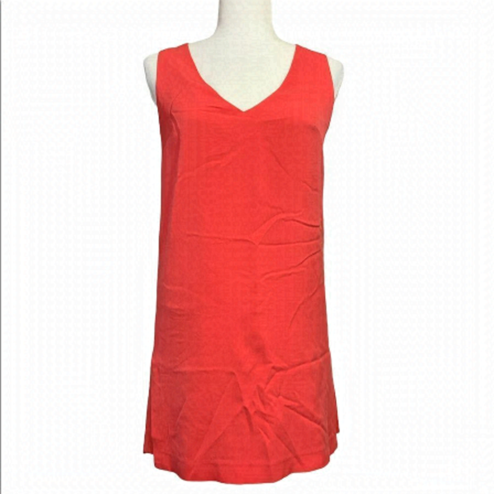 Robert Rodriguez V-neck Silk Sleeveless Mini Dress in Coral